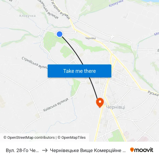 Вул. 28-Го Червня to Чернівецьке Вище Комерційне Училище map