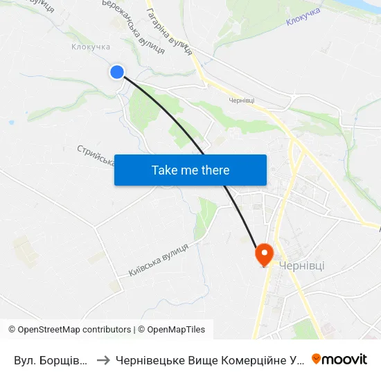Вул. Борщівська to Чернівецьке Вище Комерційне Училище map