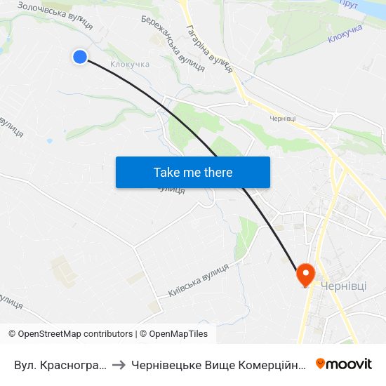 Вул. Красноградська to Чернівецьке Вище Комерційне Училище map