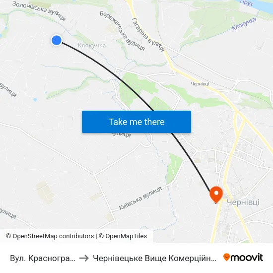 Вул. Красноградська to Чернівецьке Вище Комерційне Училище map