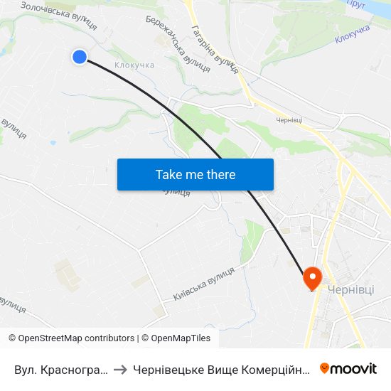 Вул. Красноградська to Чернівецьке Вище Комерційне Училище map
