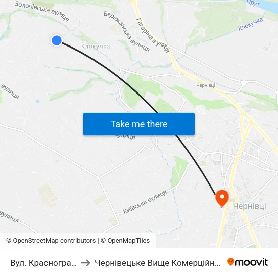 Вул. Красноградська to Чернівецьке Вище Комерційне Училище map