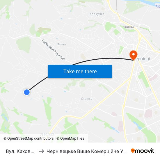 Вул. Каховська to Чернівецьке Вище Комерційне Училище map