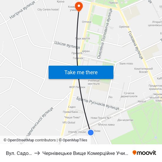 Вул. Садова to Чернівецьке Вище Комерційне Училище map