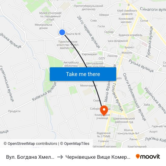 Вул. Богдана Хмельницького to Чернівецьке Вище Комерційне Училище map