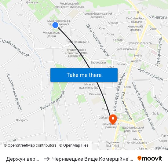 Держуніверситет to Чернівецьке Вище Комерційне Училище map