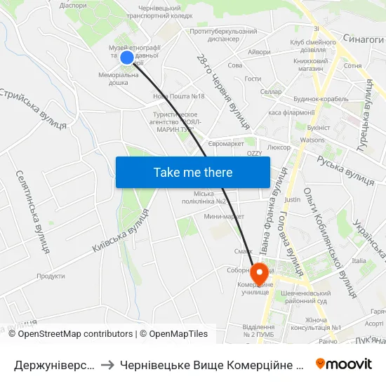 Держуніверситет to Чернівецьке Вище Комерційне Училище map