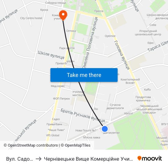 Вул. Садова to Чернівецьке Вище Комерційне Училище map