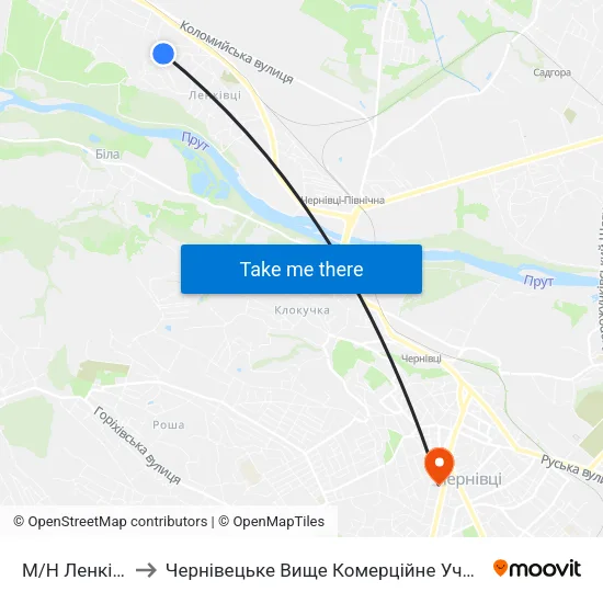 М/Н Ленківці to Чернівецьке Вище Комерційне Училище map