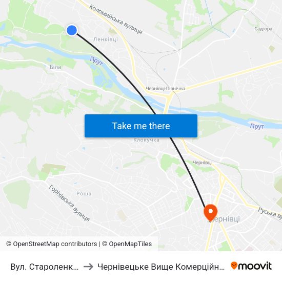 Вул. Староленківська to Чернівецьке Вище Комерційне Училище map