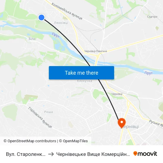 Вул. Староленківська to Чернівецьке Вище Комерційне Училище map