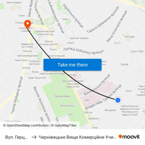 Вул. Герцена to Чернівецьке Вище Комерційне Училище map