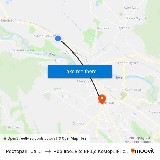 Ресторан "Світанок" to Чернівецьке Вище Комерційне Училище map