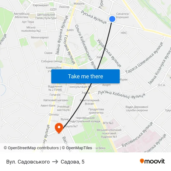 Вул. Садовського to Садова, 5 map