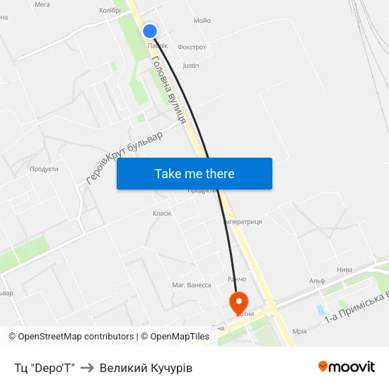 Тц "Depo'T" to Великий Кучурів map