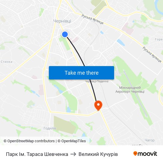 Парк Ім. Тараса Шевченка to Великий Кучурів map