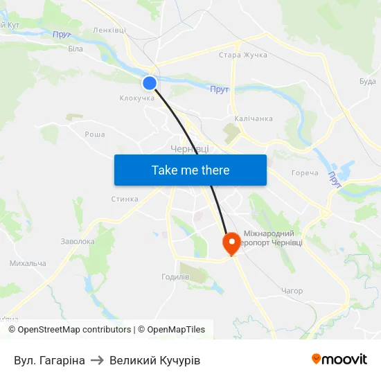 Вул. Гагаріна to Великий Кучурів map
