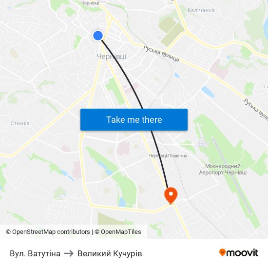 Вул. Ватутіна to Великий Кучурів map