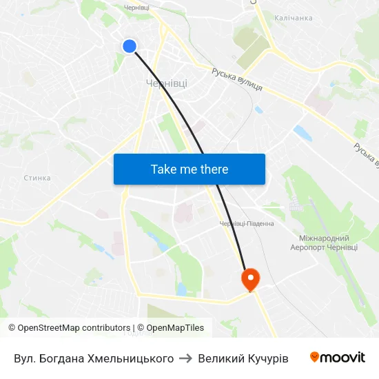 Вул. Богдана Хмельницького to Великий Кучурів map