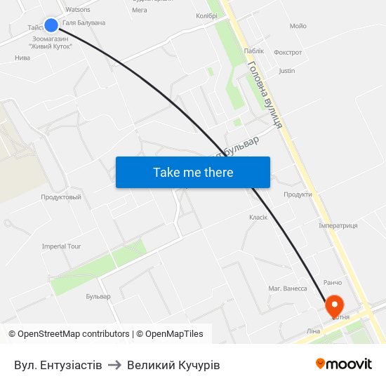 Вул. Ентузіастів to Великий Кучурів map