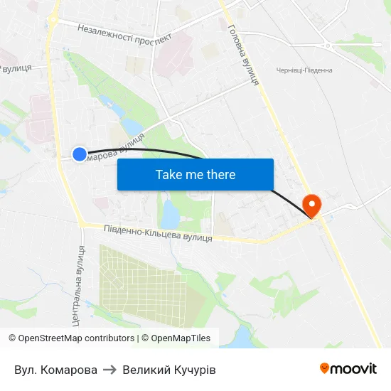 Вул. Комарова to Великий Кучурів map