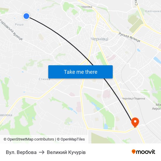 Вул. Вербова to Великий Кучурів map