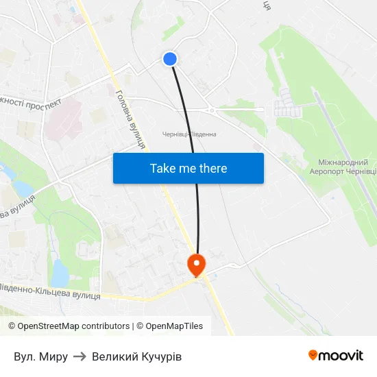 Вул. Миру to Великий Кучурів map