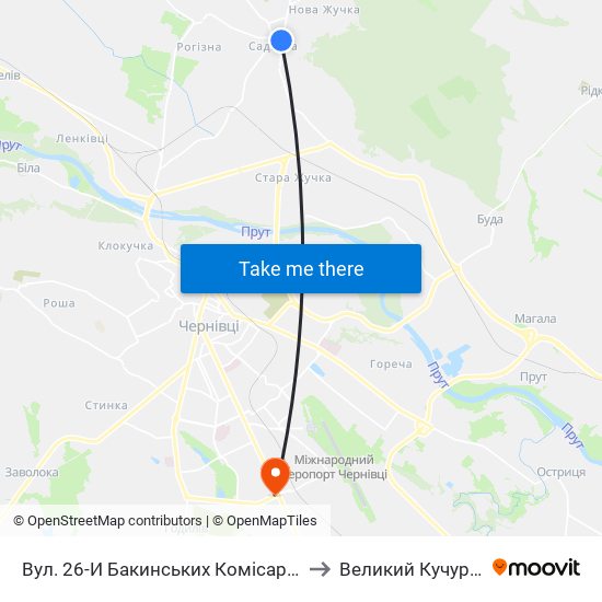 Вул. 26-И Бакинських Комісарів to Великий Кучурів map