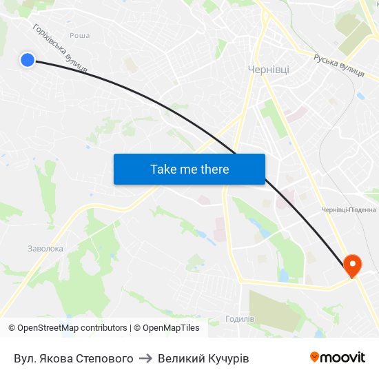 Вул. Якова Степового to Великий Кучурів map