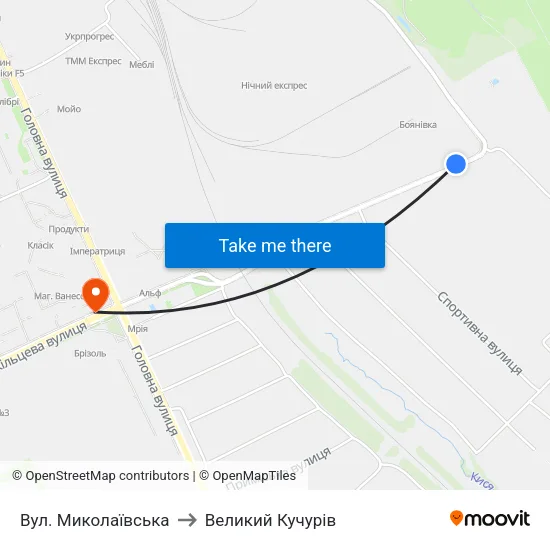 Вул. Миколаївська to Великий Кучурів map