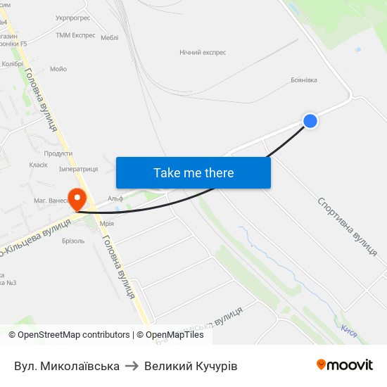 Вул. Миколаївська to Великий Кучурів map