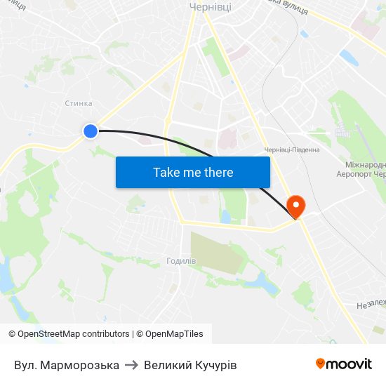 Вул. Марморозька to Великий Кучурів map