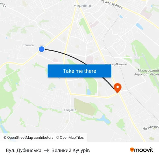 Вул. Дубинська to Великий Кучурів map