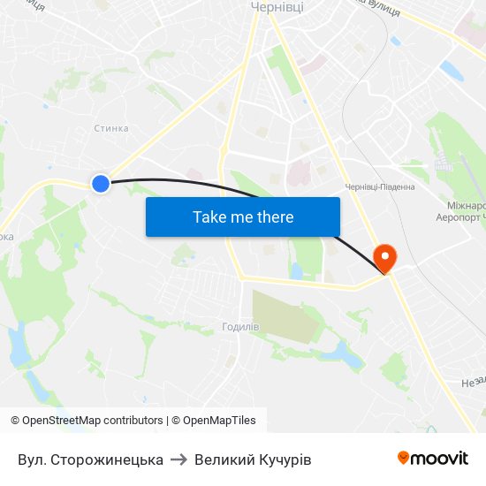 Вул. Сторожинецька to Великий Кучурів map