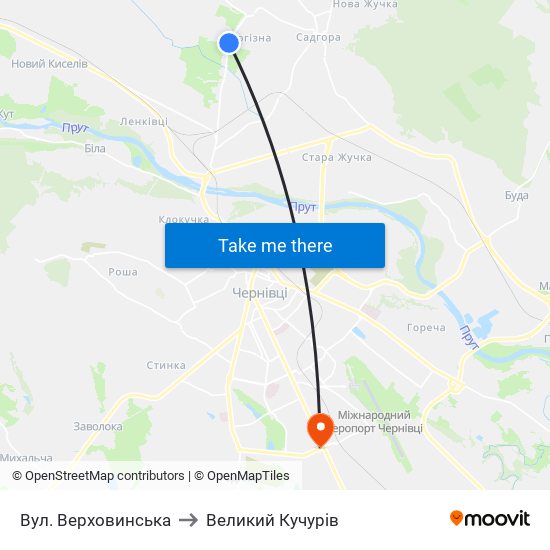 Вул. Верховинська to Великий Кучурів map