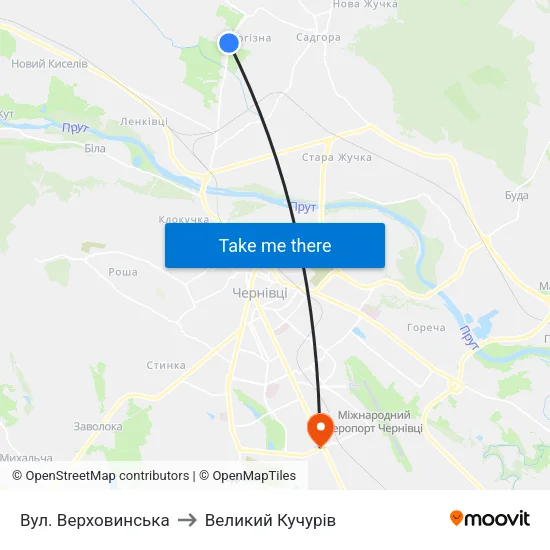 Вул. Верховинська to Великий Кучурів map