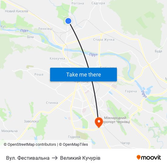 Вул. Фестивальна to Великий Кучурів map
