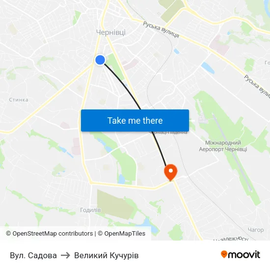 Вул. Садова to Великий Кучурів map