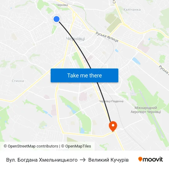 Вул. Богдана Хмельницького to Великий Кучурів map