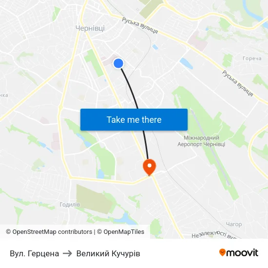 Вул. Герцена to Великий Кучурів map