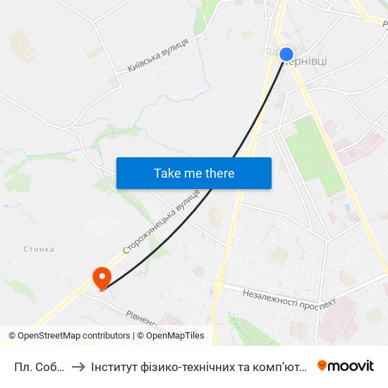 Пл. Соборна to Інститут фізико-технічних та комп’ютерних наук ЧНУ map