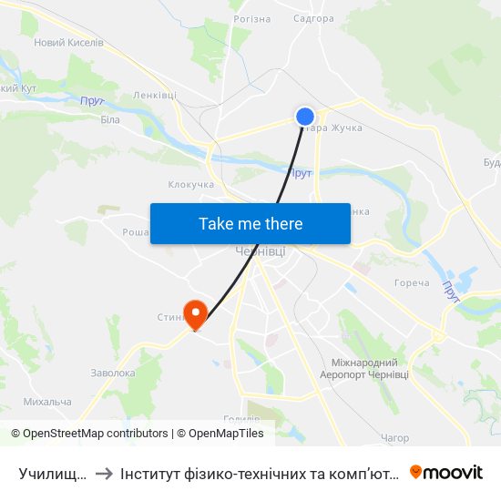 Училище №9 to Інститут фізико-технічних та комп’ютерних наук ЧНУ map