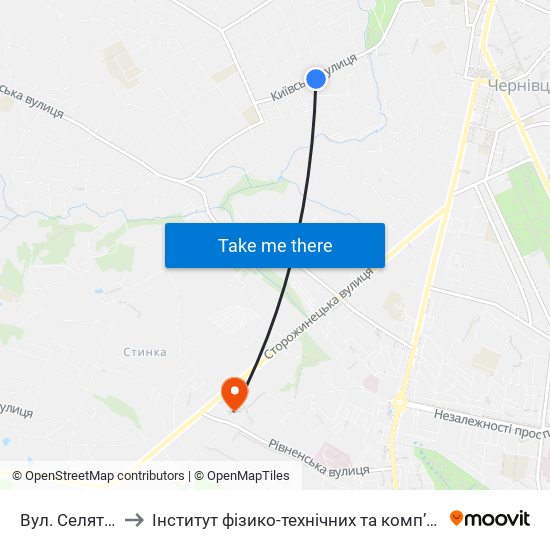 Вул. Селятинська to Інститут фізико-технічних та комп’ютерних наук ЧНУ map