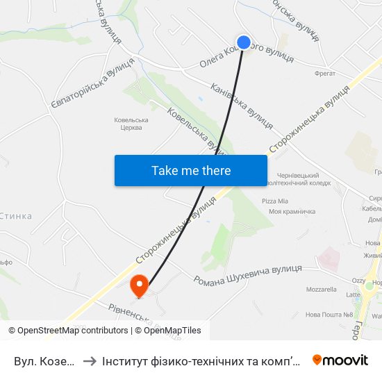 Вул. Козелецька to Інститут фізико-технічних та комп’ютерних наук ЧНУ map