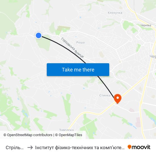 Стрільниця to Інститут фізико-технічних та комп’ютерних наук ЧНУ map