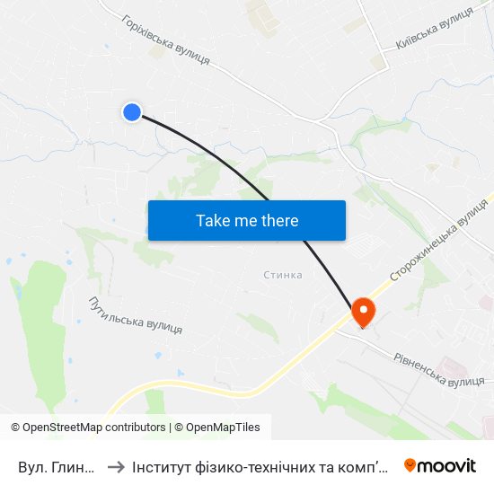 Вул. Глинницька to Інститут фізико-технічних та комп’ютерних наук ЧНУ map