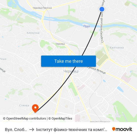 Вул. Слобідська to Інститут фізико-технічних та комп’ютерних наук ЧНУ map