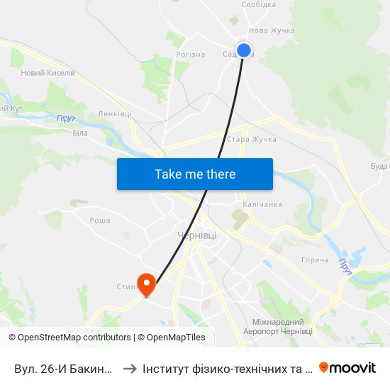 Вул. 26-И Бакинських Комісарів to Інститут фізико-технічних та комп’ютерних наук ЧНУ map
