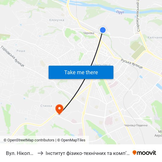 Вул. Нікопольська to Інститут фізико-технічних та комп’ютерних наук ЧНУ map