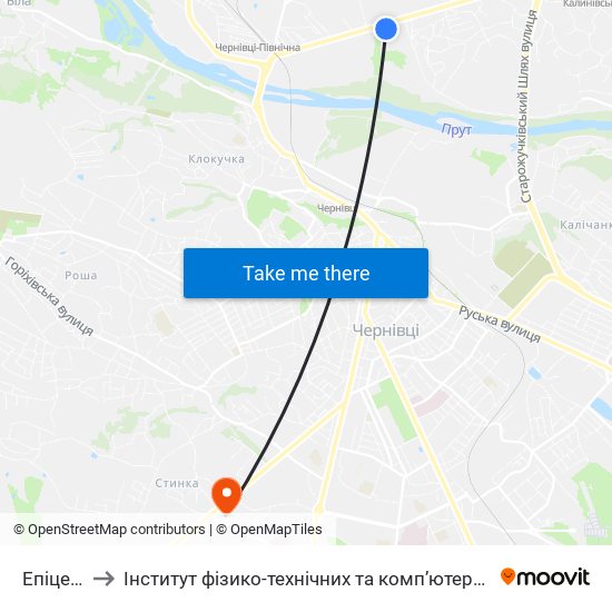 Епіцентр to Інститут фізико-технічних та комп’ютерних наук ЧНУ map